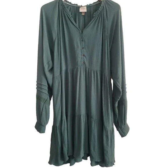 Knox Rose | Dresses | Knox Rose Dress Womens Medium Green Tiered Long  Sleeves Boho Semisheer | Poshmark